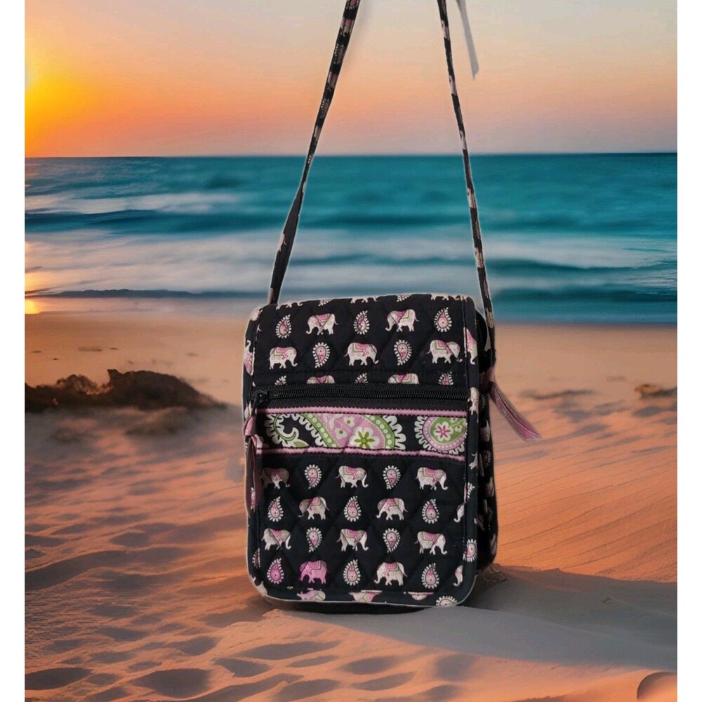 VERA BRADLEY PINK ELEPHANT CROSSBODY PURSE HIPSTER RETIRED PRINT EUC